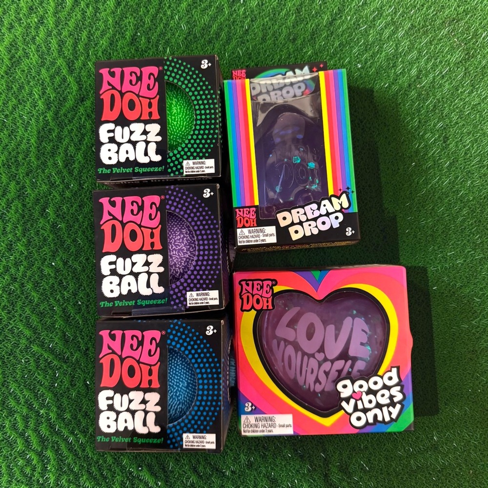 NeeDoh Fidget Toy Bundle Fuzz Ball Dream Drop Love Yourself Heart Set of 5